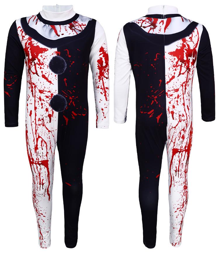 Soul-Shattering Clown Halloween Unisex Cosplay Costume with Blood Stains and Cloak