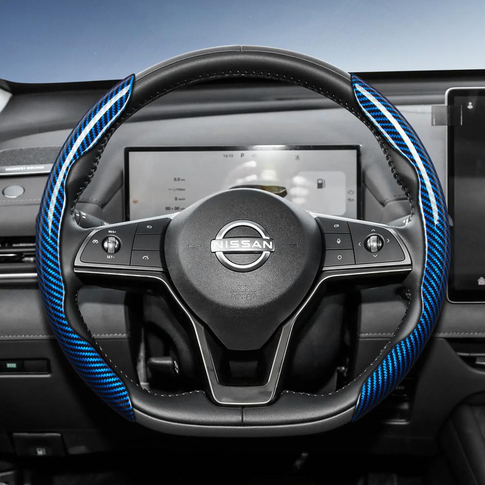 Suitable for Nissan Carbon Fiber Texture Steering Wheel Cover with Segmented Quick-Release Design, Durable, for Rogue X-Trail Kicks Qashqai Sentra Al