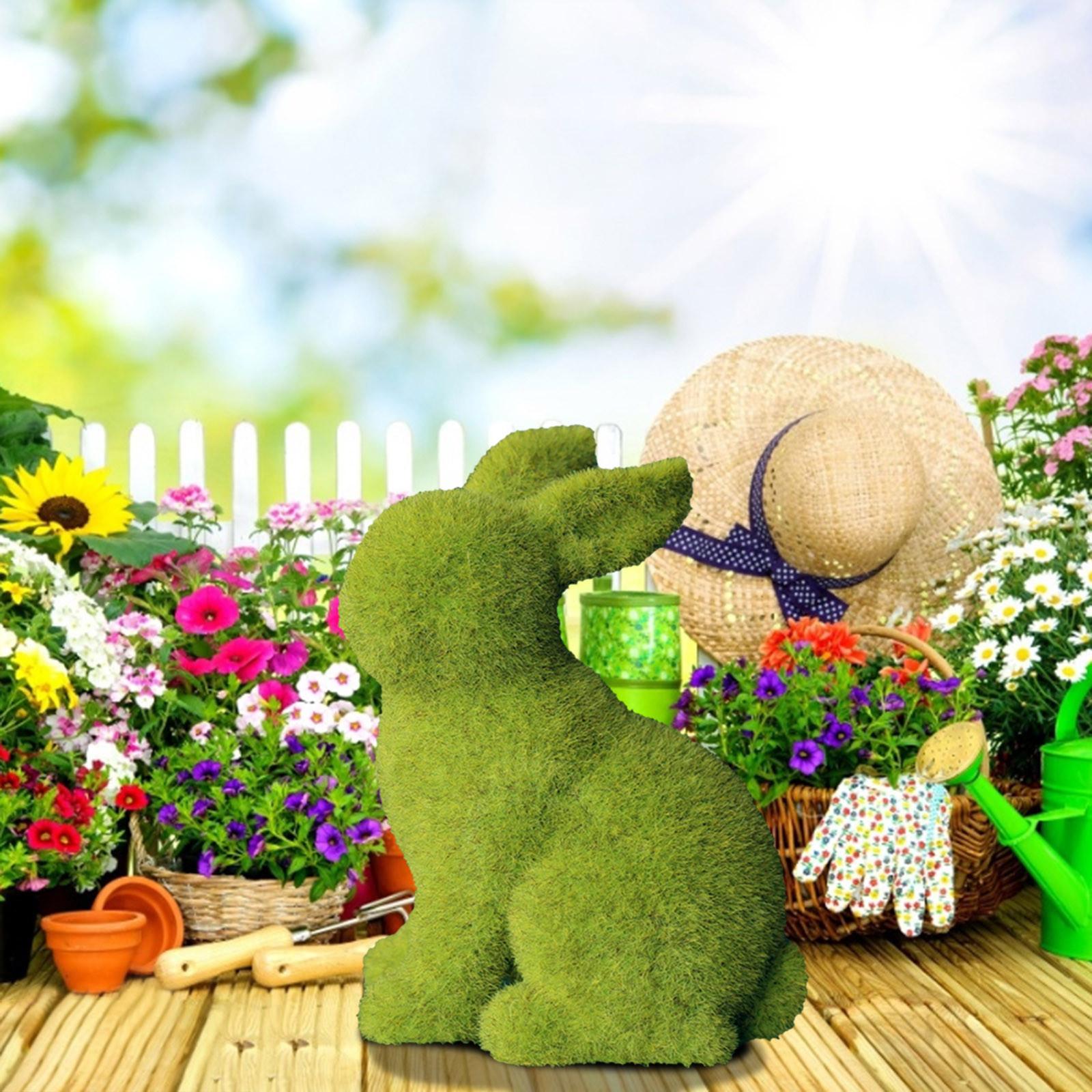 1PC Flocked  Easter Decor Resin Garden Bunny Statue Easter Garden Ornament зелёный