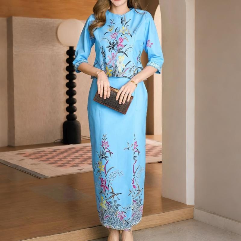 ZANZEA Women Half Sleeve Blouse and Midi Skirts Floral Print Two Piece Suit Sets