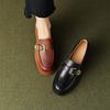 Fashion Women's New Spring and Autumn Round Head Genuine Leather Retro Mid Heel Large Metal Belt Buckle Oxford Single Shoes