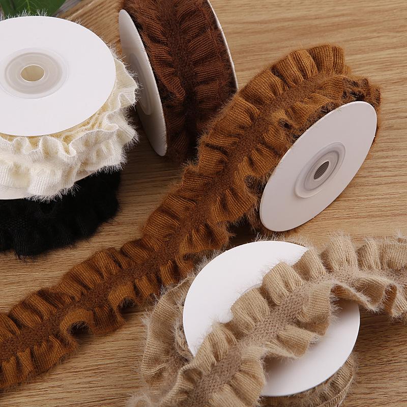 5yards Double-Side Pleated Plush Knitting Lace Trimming Ribbon for DIY Bows Clothing Decor Sewing Supplies Crafts Accessories