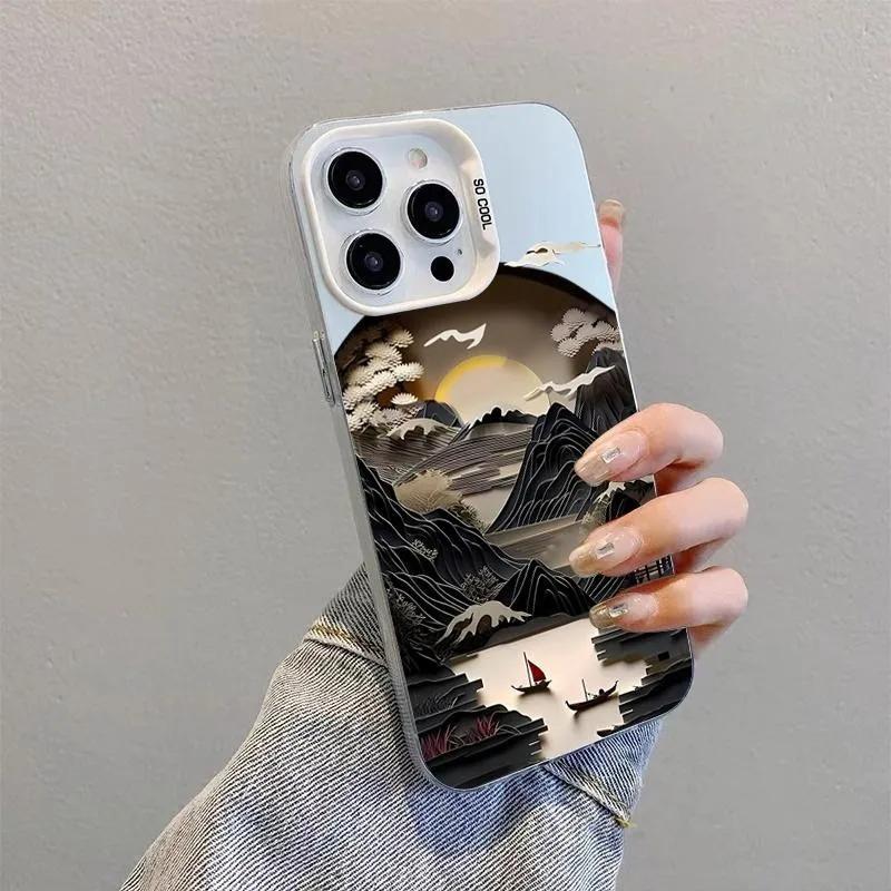 Chinese Landscape Phone Case For iPhone 17 Air 16 e 15 14 13 12 11 Pro Max Plus SE Shockproof Cover Screen Protector Phone Case