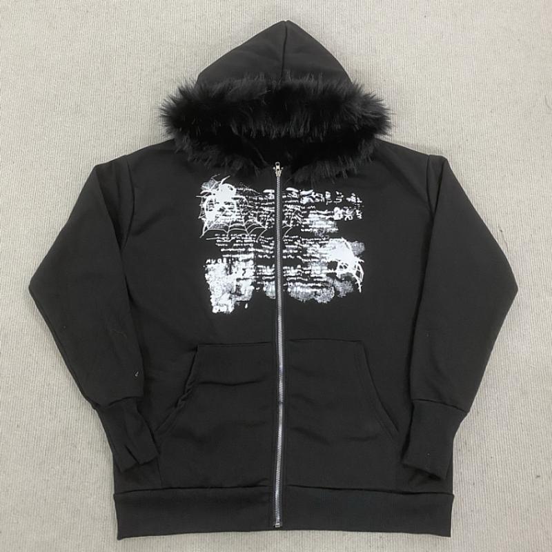 Женский худи на молнии в стиле Y2K, европейский и американский миллениал, с горячим тиснением, ретро, осень и зима, стройнящий L чёрный