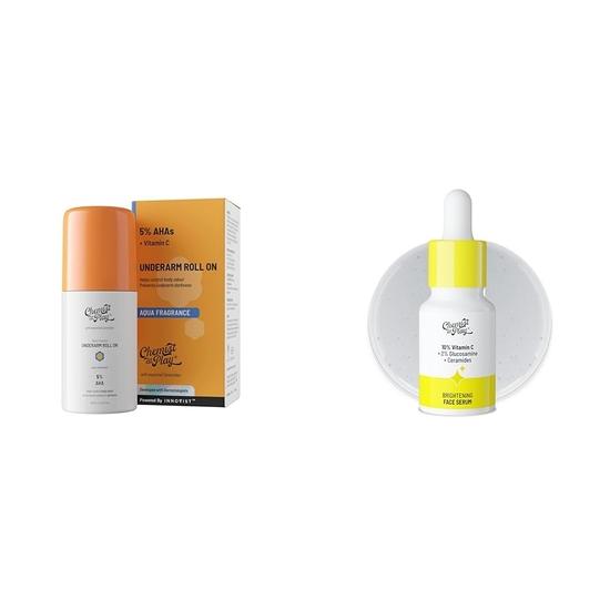 

Chemist At Play Роликовый дезодорант для подмышек с 5% AHA, молочной кислотой и 1% миндальной кислотой Веганский | Без SLS | 40 мл Сыворотка с витамином C 10 мл