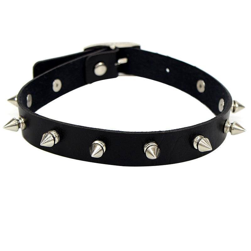 Black Multi Color PU Leather Choker Necklace for Women Men Cool Punk Gothic Biker Collar Studded Rock Necklace Rave Jewelry чёрный