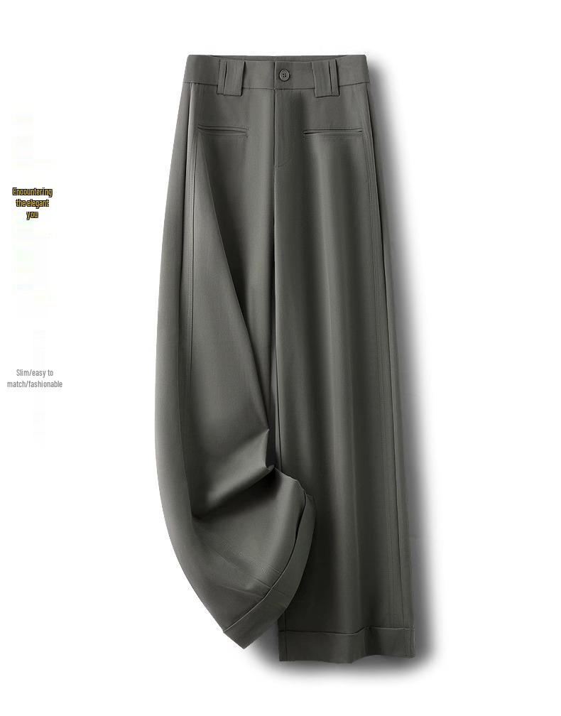 Spring 2025 Women's Military Green Casual Wide-Leg Floor-Length Pants