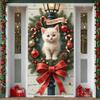 Cat Theme Christmas Banner Snowy Scene Wreath Kitten Christmas Party Decoration Backdrop Xmas New Year Party Photo Shoot Prop