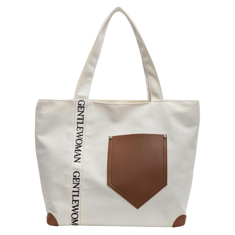 

Женская холщовая сумка 2025 новая высококлассная в иностранном стиле большая вместительная сумка-тоут простая на плечо мессенджер для поездок белый