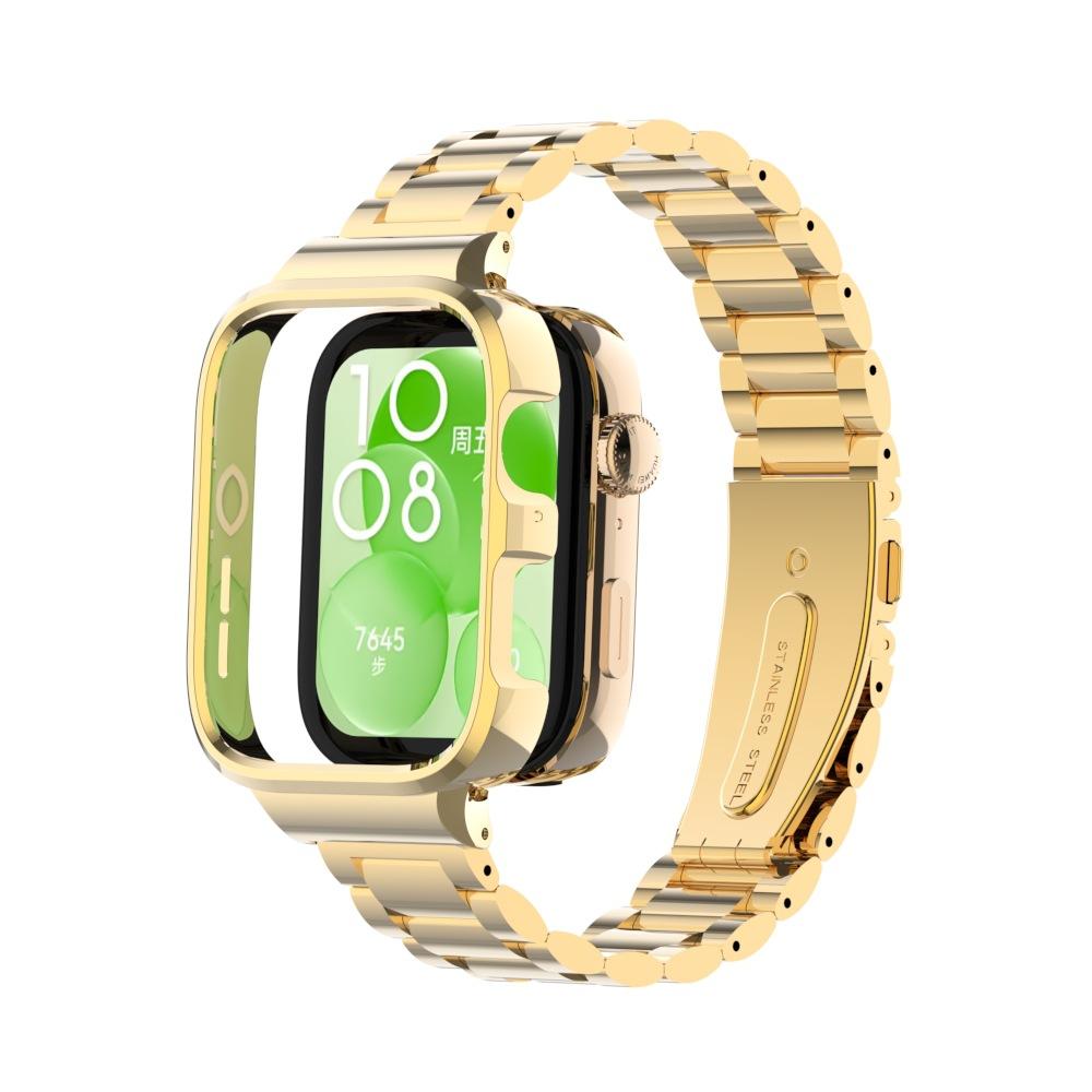 

Защитный чехол из нержавеющей стали для смарт-часов Huawei Watch Fit 3, металлический браслет для huawei watch fit3 Band+Protect Cover for Huawei watch Fit3 золотой