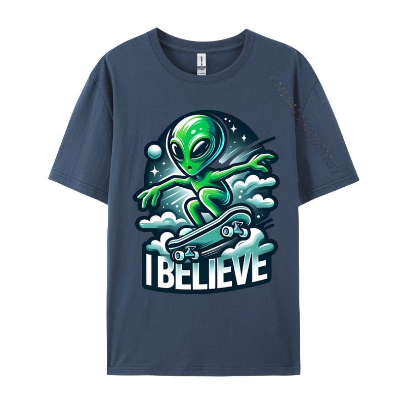 I Believe Skater Alien T Shirts Company Tops Shirts Pure Cotton Tees Anime Printed Tshirts Funny Shirts