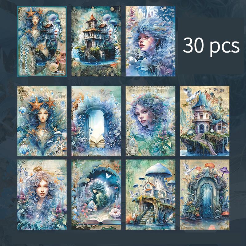 30 pcs Vintage aesthetic Underwater world theme material paper Decorative Diary Album Background paper Junk Journal Supplies