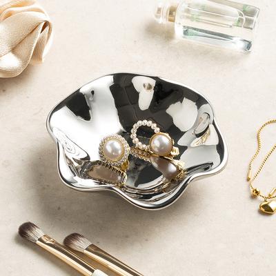 Niche Ins Electroplating Silver Jewelry Display Storage Tray Ceramic Entrance Ornament Key Storage Tray Gift