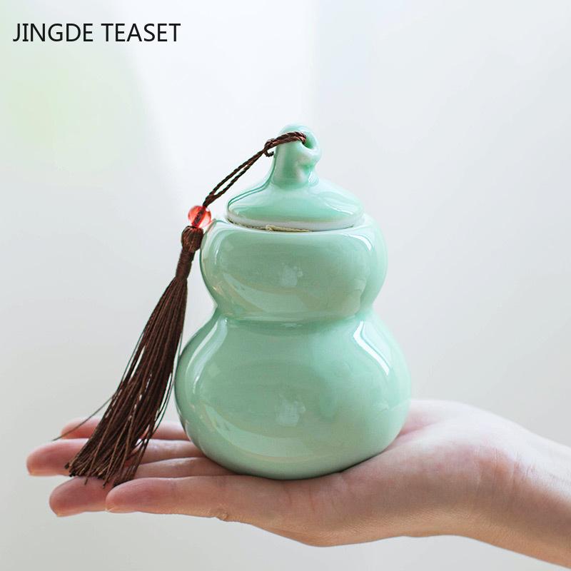 Portable Color celadon gourd tea caddy sealed storage tank travel Tea Boxes Ceramic tea tin containers coffee canister Candy jar