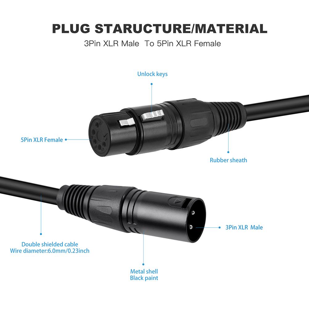 XLR3M To XLR5F Adaptor Cable DMX Adapter Cable XLR 3M To XLR 5F DMX Lighting Cable for Microphone DMX Stage Light Turnaround