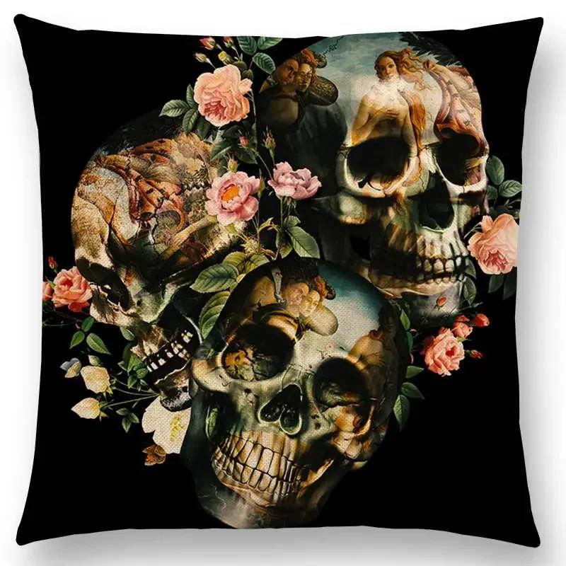 Latest Gorgeous Death Beautiful Skull Floral Garden Colorful Flower God Meaning of Life Cushion Cover Car Sofa Throw Pillow Case