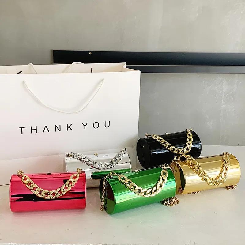 Women's Handbag Bags For Women Party Clutches Cylinder Mini Evening Purse Crossbody Shoulder Bag Gold Box Clutch