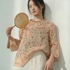 Vintage Floral Print Women T Shirts Chinese Style Loose Button Seven Sleeve Spring Tops
