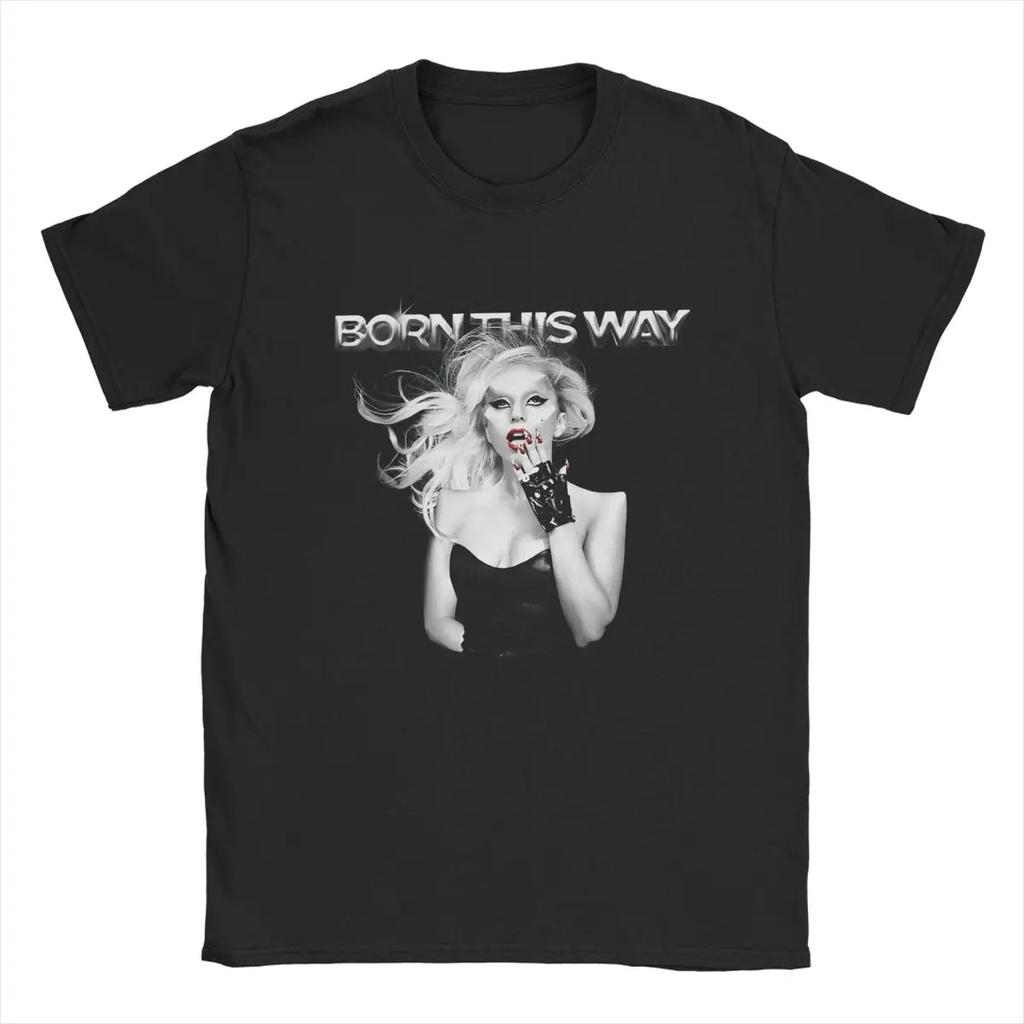 Mens Official Lady Born This Way T Shirt Singer Rock Gagas Cotton Merchandise Cool Short Sleeve Crew Neck Tees Adult TShirts
