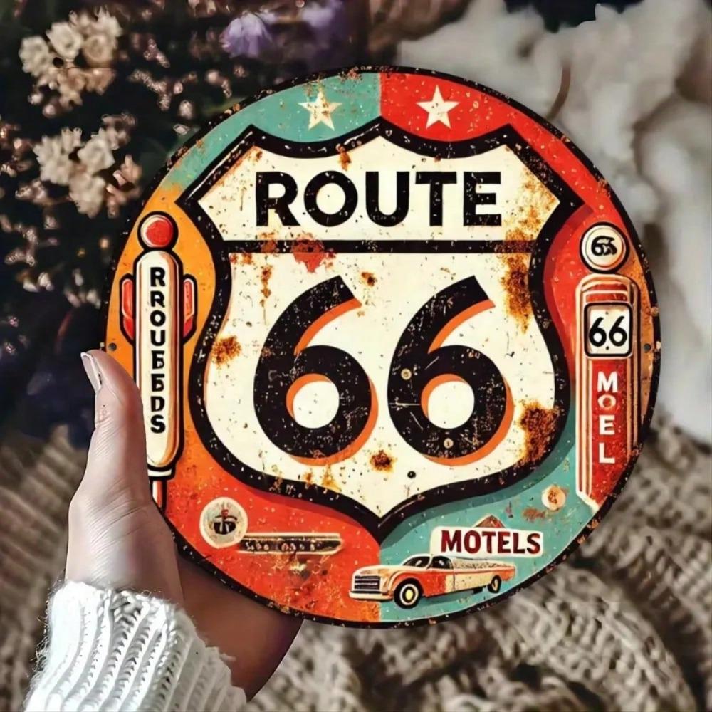 Vintage Route 66 Metal Poster, Wall Decor for Living Room