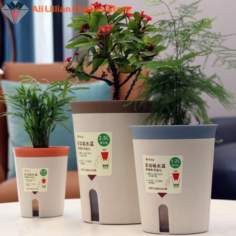 Doppelschichtiger selbstbewässernder Hydrokultur-Blumentopf aus Kunststoff, fauler automatischer wasserabsorbierender Pflanzentopf, Topfpflanzgefäße für das Büro zu Hause