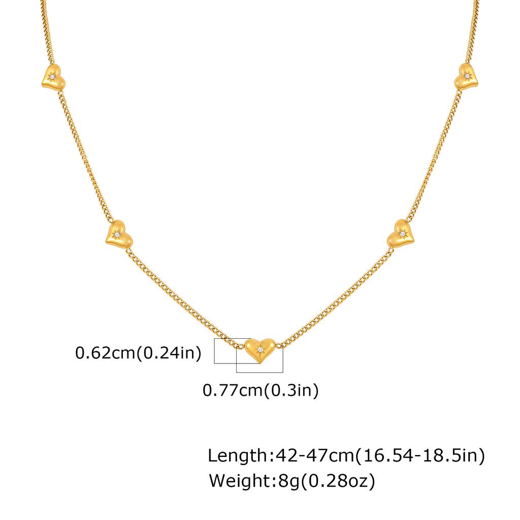 Chic Heart Charms Necklaces, Gold Plated Stainless Steel Collar, Adjustable Women's Love Gift Jewelry
