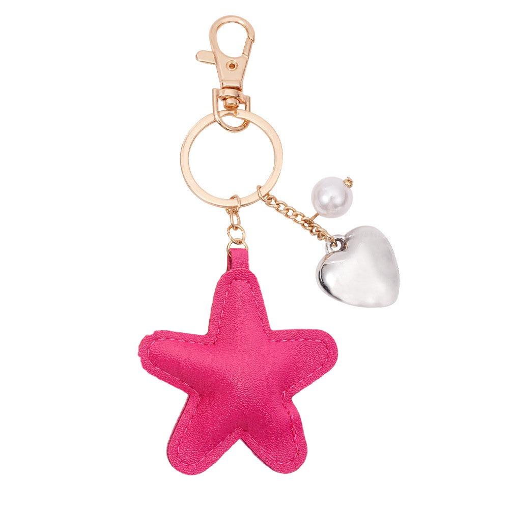 Heart Star Leather Keyring PU Colorful Pendant Charm Star Shape Keychain Bag Hanging