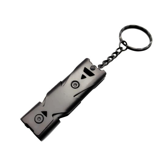 

Портативный мини-свисток-брелок для выживания из нержавеющей стали с двумя трубками, высокой громкости чёрный