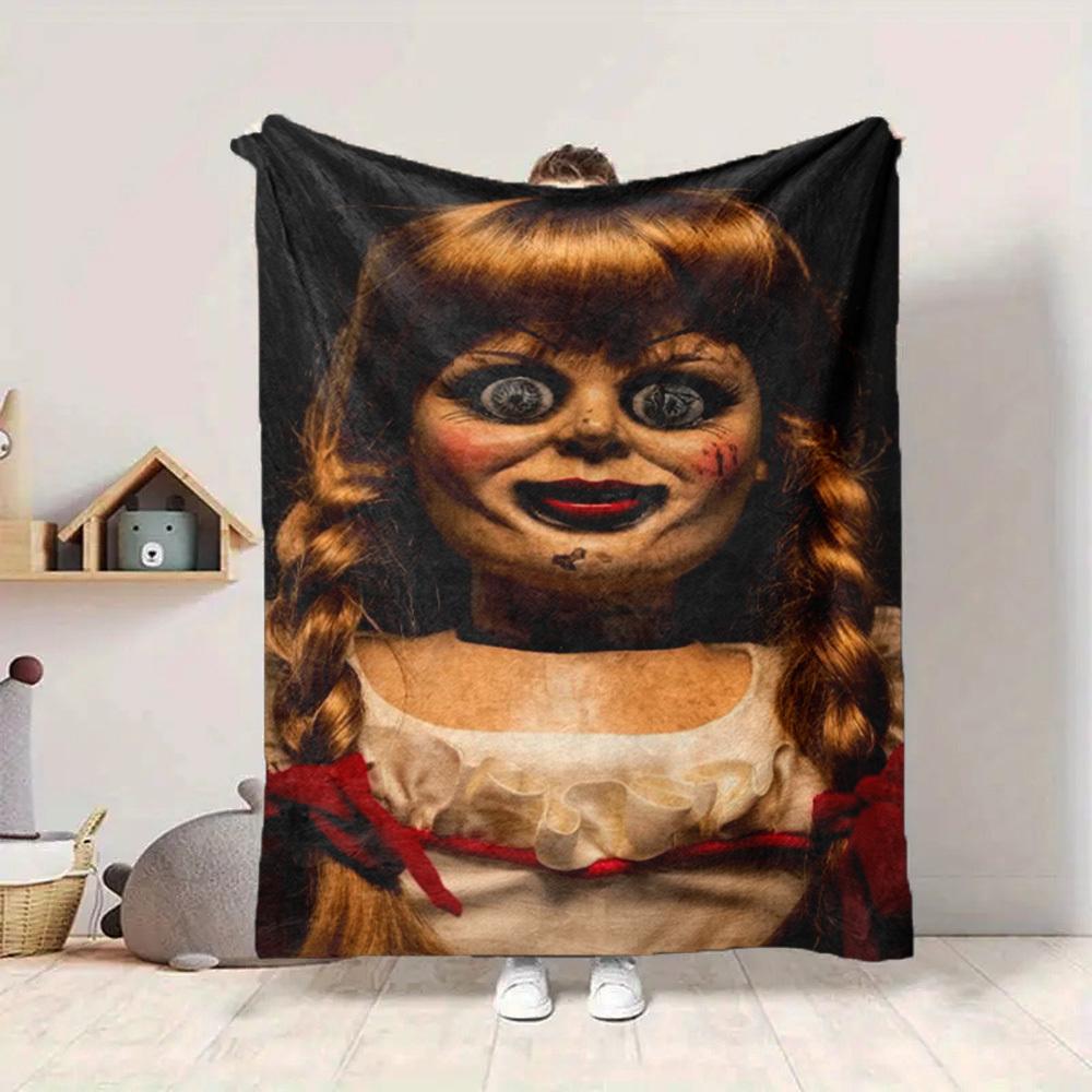 1pc Horror Doll Blanket Lightweight Flannel Blanket Throw Blanket For Sofa, Bed, Travel, Camping, Livingroom, Office, Couch