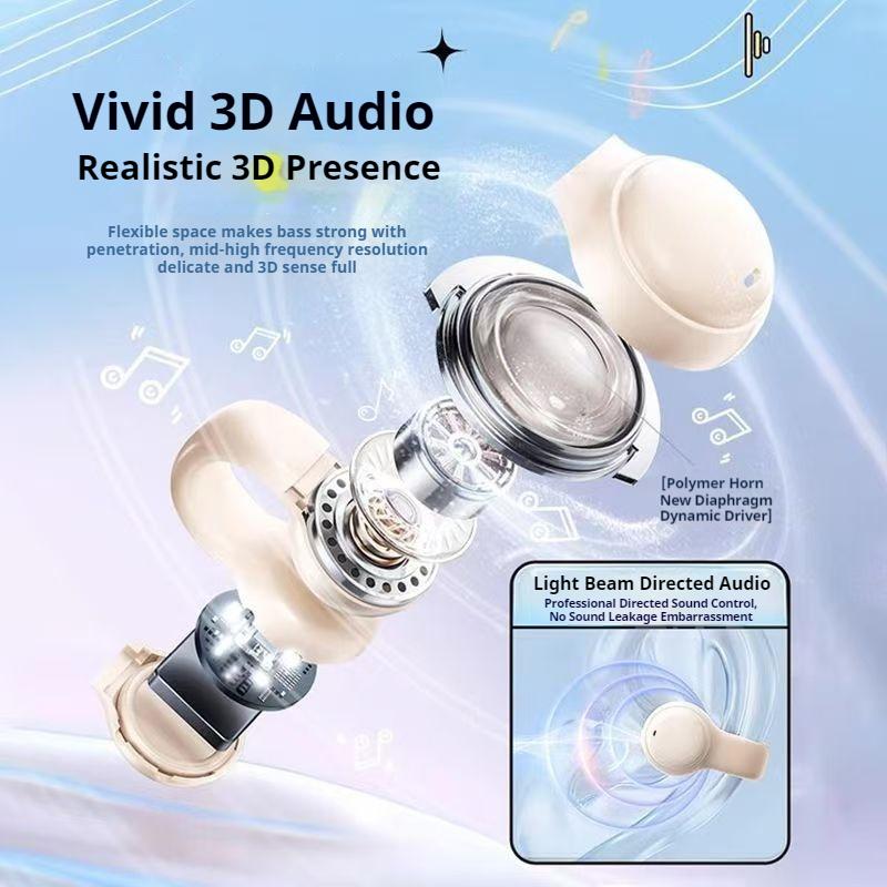 TWS Clip-on Earphones with LED Display Surround Sound Wireless Earbuds Bluetooth5.4 ENC Noise Reduction Headset Sports Headphone