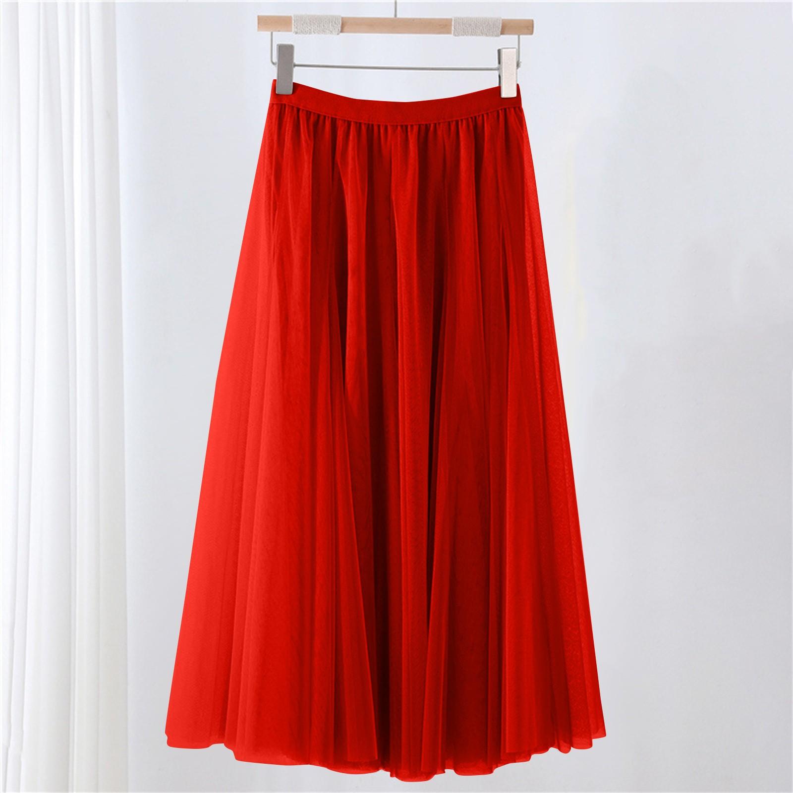 

Женская однотонная сетчатая юбка с резинкой, большая юбка средней длины 85 красный