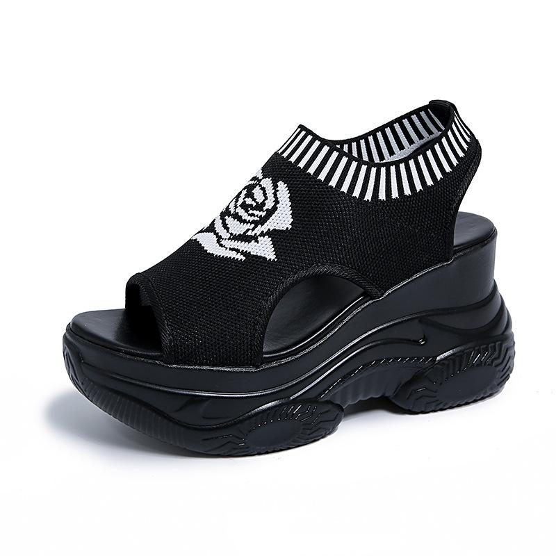 Summer flower round head flying woven muffin bottom fashion style foot cover women's large size platform sandals