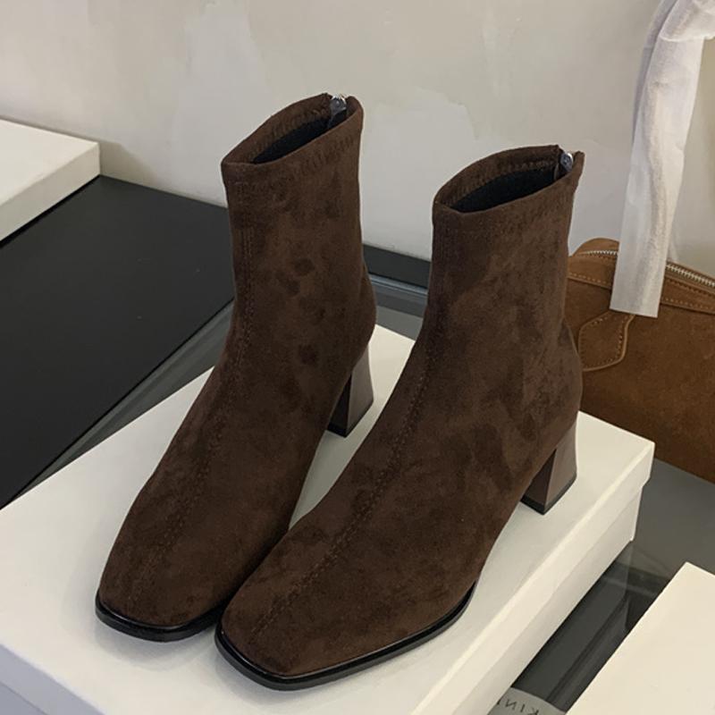 

Eilyken High Quality Concise Woman Ankle Boots Autumn Winter Square Low Heels Shoes Fashion Zipper Botas Para Mujer 35 коричневый