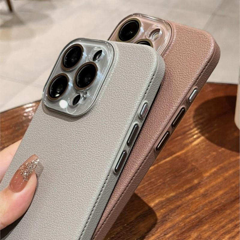 Luxury Leather Texture Silicone Case for Apple iPhone 16 15 14 Plus 13 12 Pro Max Glass Camera Lens Protection Shockproof Cover