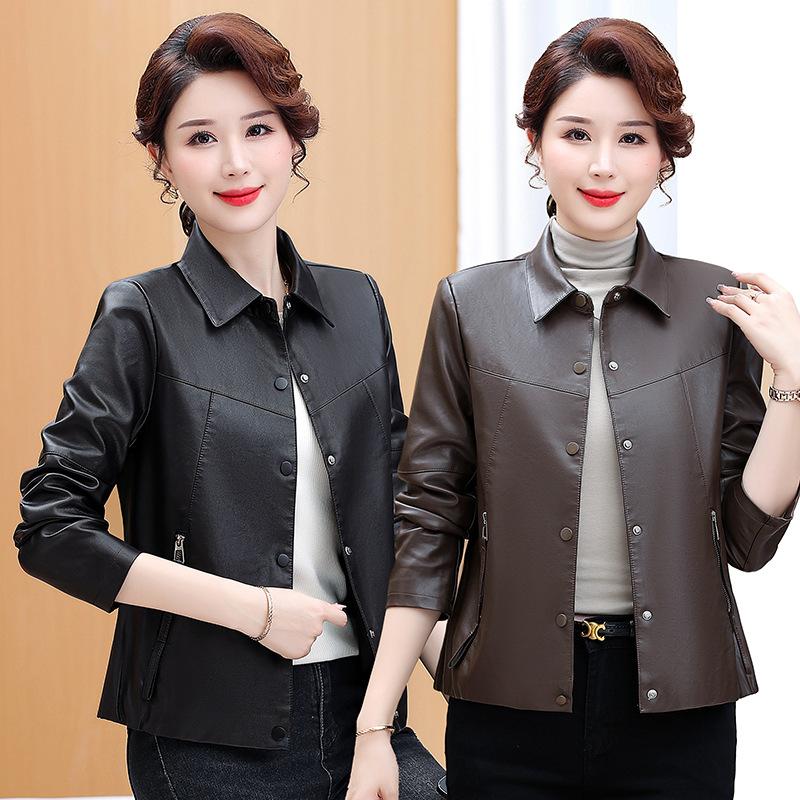 Temperament jacket women's leather jacket mid-autumn and winter short jacket top