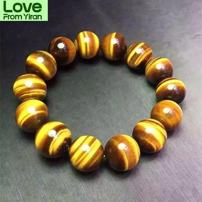 Pulseira de olho de tigre amarelo natural de 18 mm, joias para mulheres e homens, presente de riqueza, contas redondas de cristal, pedra brasileira, pedra preciosa Reiki Aaaaa
