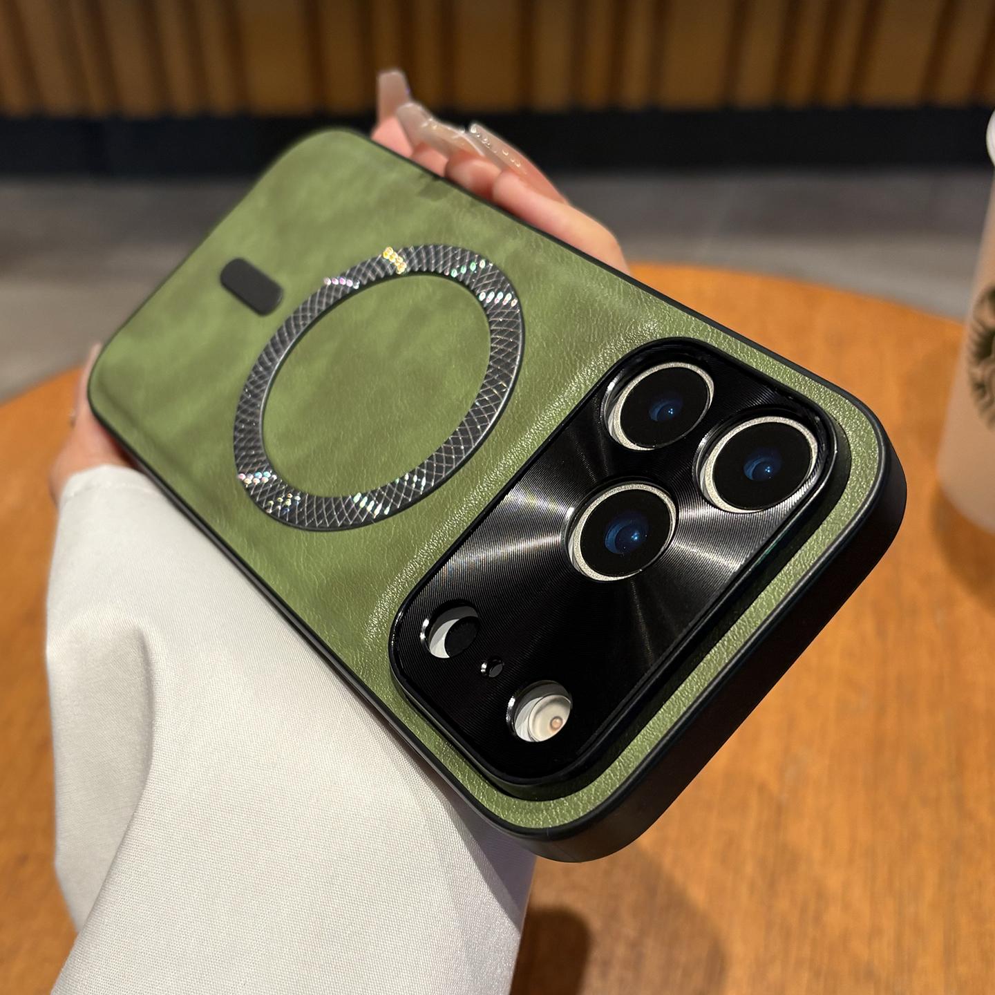 

Magnetic Case for iPhone 17 Air 16 16E 15 14 13 12 11 Pro Max Plus Cover Leather Soft Shockproof for Mag-safe Metal Camera Shell iPhone Air зелёный