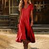 Fashion Women's Color V-neck Long Dress Loose