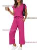 Women's Spring/Summer V-Neck Short Sleeve Buttoned Two-Piece Casual Suit