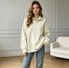 Solid color half-zipper lapel sweater women's soft waxy autumn and winter new loose and lazy outer wear pullover knitted top