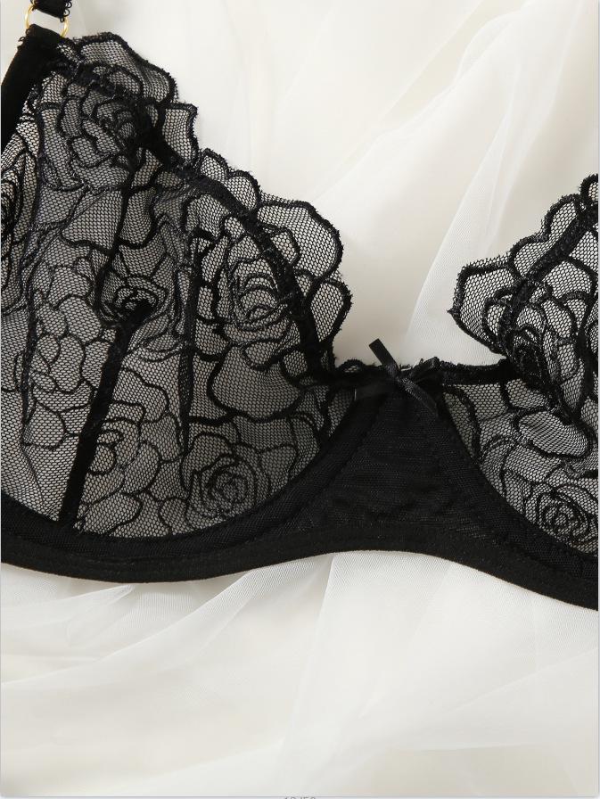 Temptation Floral Lace Three-Point Lingerie Set with Hollow Design