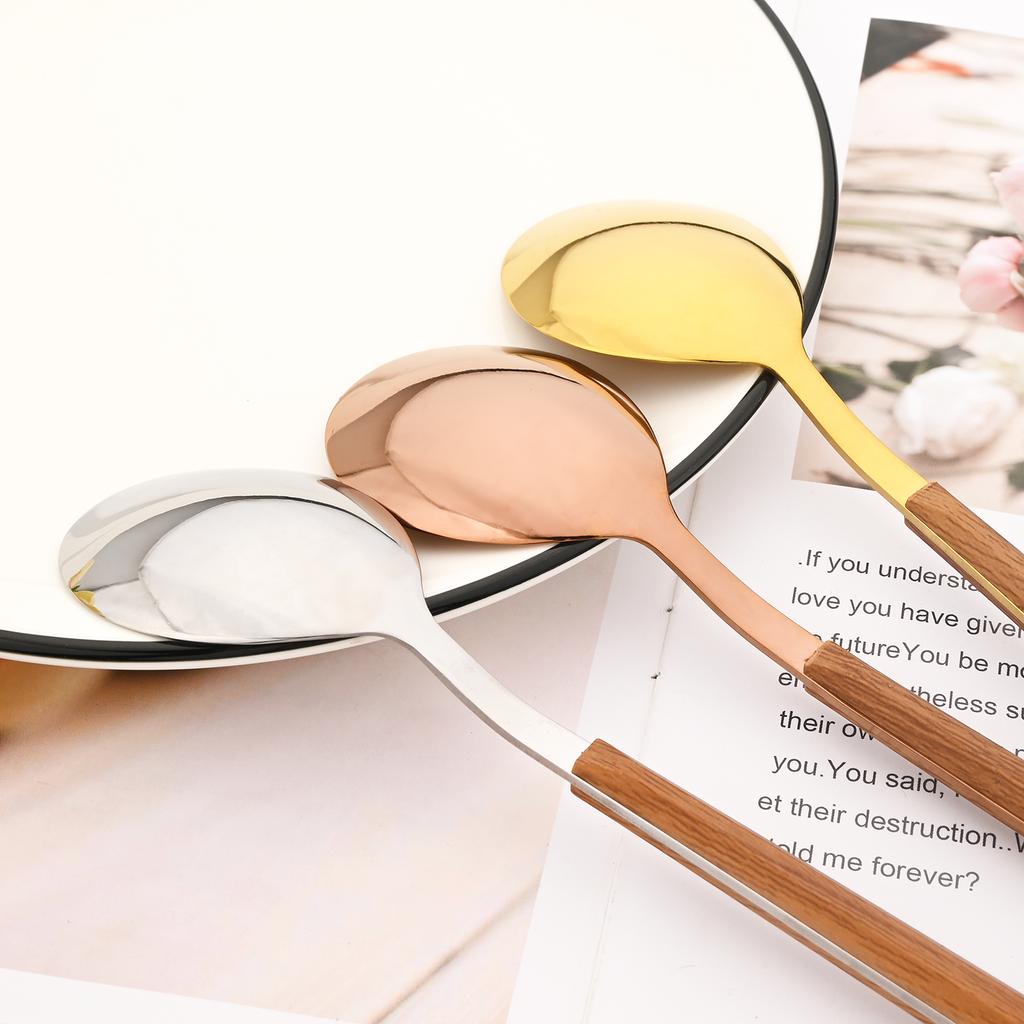 30Pcs Wood Handle Silver Dinnerware Steak Knife Fork Spoons Cutlery Set Stainless Steel Marble Flatware Kitchen Tableware Set