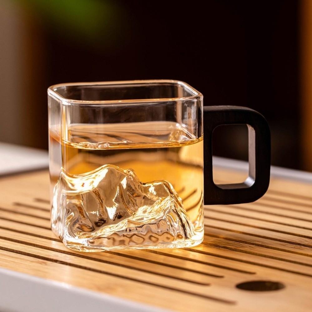 Wooden Handle Clear Glass Cup High-Temperature Resistant Whiskey Glass Latte Glass Cup Household