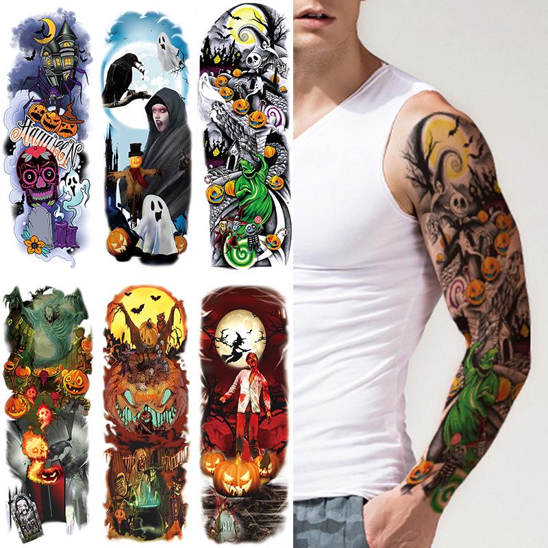 Halloween Tattoo Stickers, Big Picture Full Arm, Funny Horror Scars Bat Tombstone Tattoo