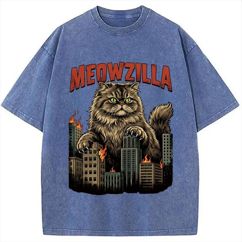 

Men s Holiday Fashion Tees Harajuku Cat Attack Printed Washed Acid T-Shirt Unisex Casual Loose Short Sleeve Chic Tunic 3XL