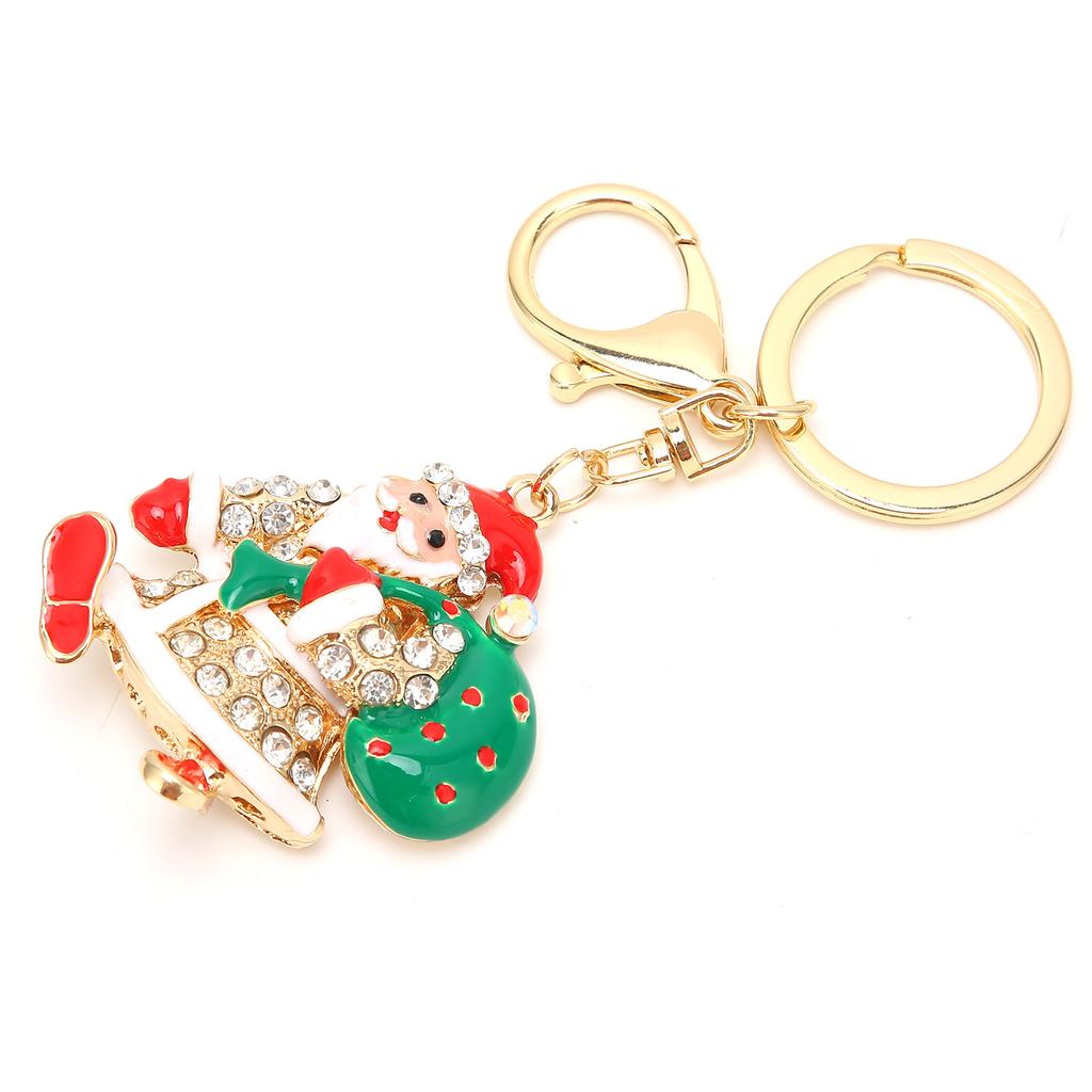 Santa Claus Key Ring Chain Alloy Rhinestone Christmas Car Key Ring Pendant Gifts