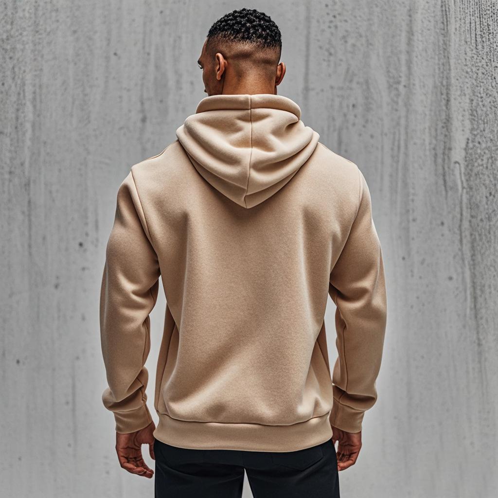 Men's Solid Color Plus Velvet Hooded Sports Set - Zipper Long Sleeve, Warm for Autumn/Winter