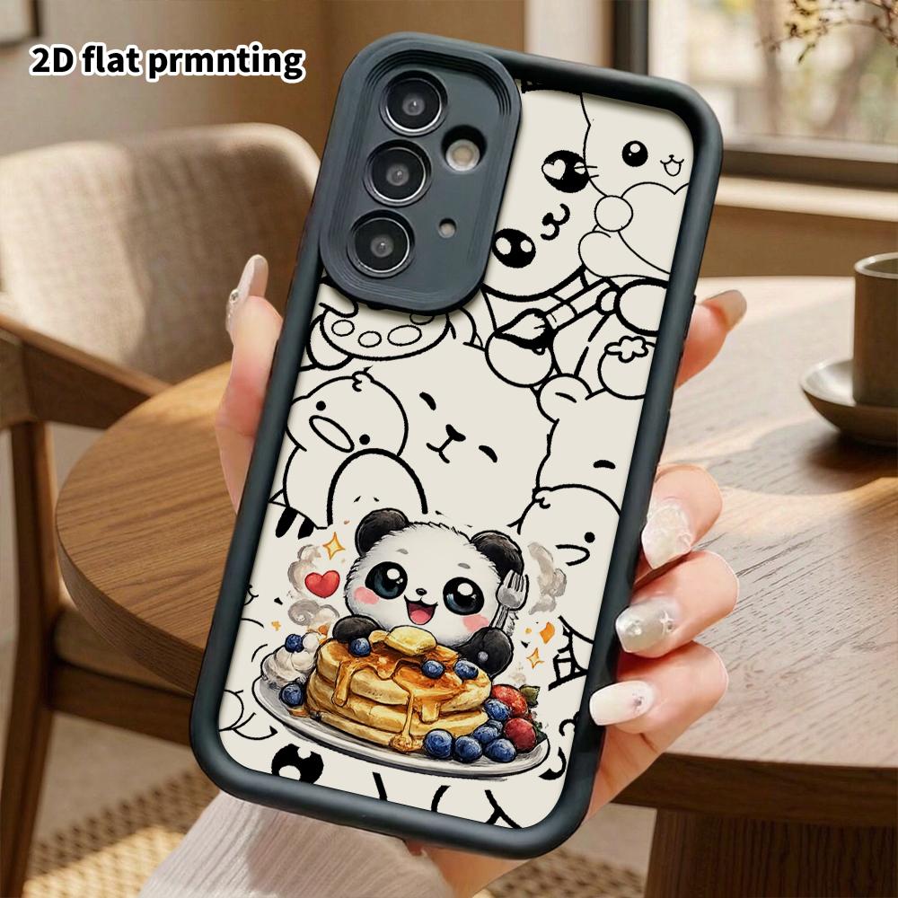 Phone Case: 2D flat, fits Samsung Galaxy A34 A35 M05 M06 S20 S22 S21 FE Plus 5G; panda eating muffins, perfect Christmas and Halloween holiday gift