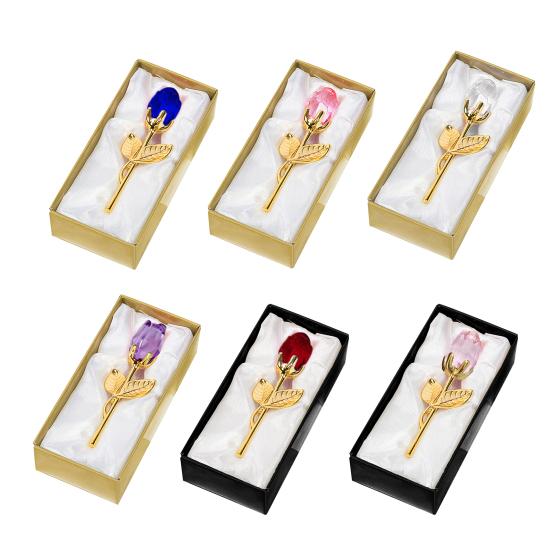 Clear Rose in Gift Box Artistic Flower Sculpture for Valentine's Day Elegant Home Office Decor And Romantic Gift