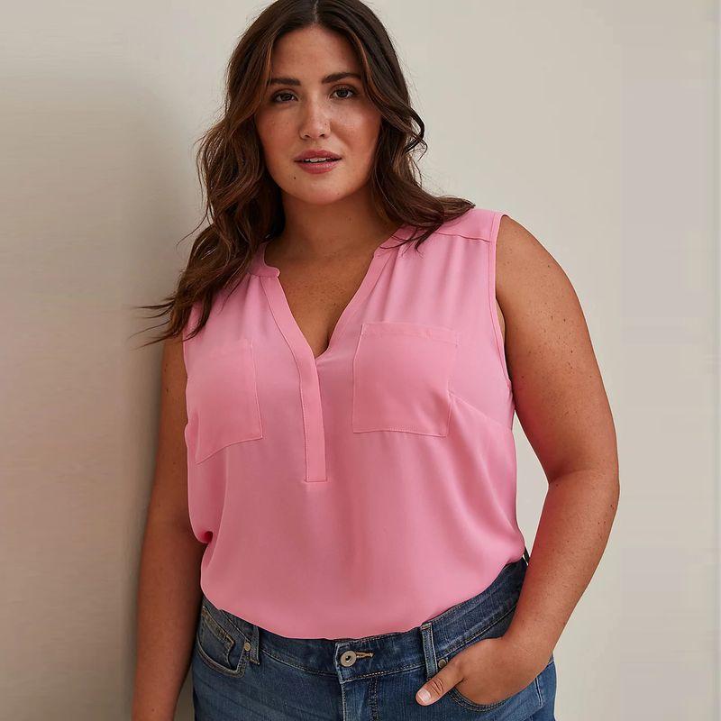 

Loose Slim Looking Plaid Inner Match Sleeveless Chiffon Shirt Pink 2 pieces